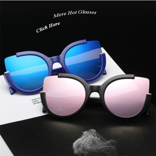 Marjak style half frame peach cateye sunglasses women girl with mirror glasses