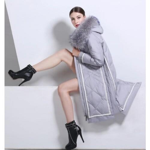 Womens Down Jacket Long Coat Female Real Raccoon Fur Collar Warm Winter Jacket Women Parka Cloth doudoune femme 501
