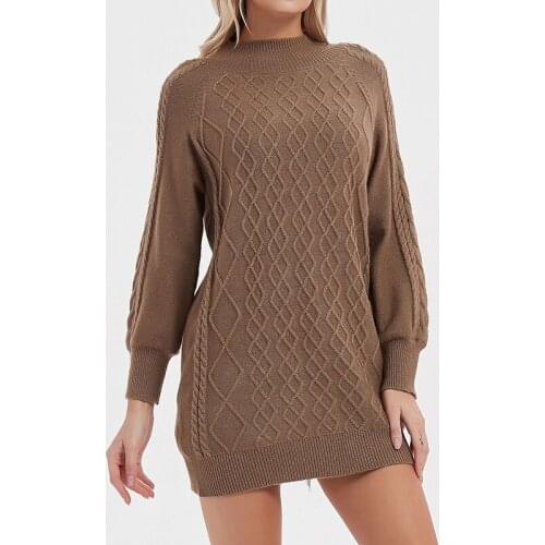 Women y2k Sweater Dress Autumn Winter Warm 90s Jumpers Pullovers Round Collar Long Balloon Sleeves Knitted Dress Fashion New