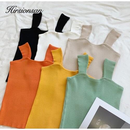 Hirsionsan Stretchy Vest Women 2020 Spring New Korean Slim Sexy Tank Fashion Female Sleeveless T Shirt Beach Holiday Clothing