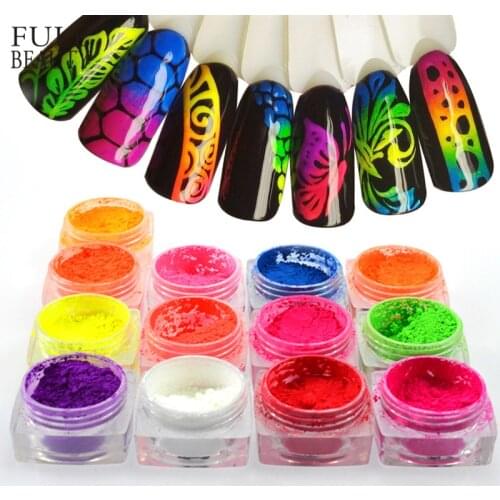 1 Box Neon Pigment Powder Nail Fluorescence Gradient Glitter Winter Shinny Dust Ombre DIY Nail Art Decor Manicure CHYE01-13-1