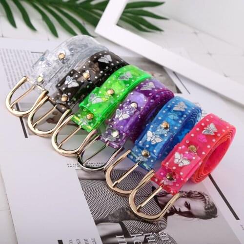 40GC Sweet Candy Color Laser Butterfly Belt Women Dress Transparent Jelly Waist Belt