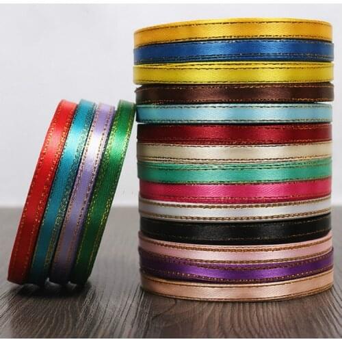 25 yards/roll) 1/4'' (6mm) Gold edge ribbon satin ribbons Wedding Party Decoration Invitation Card Christmas Gift Wrapping tape