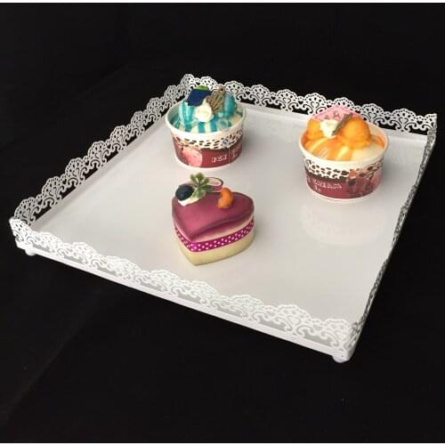 White Metal Iron Cake Stands Square Type Cupcake Tray Wedding Birthday Baking Dessert Plates Dinnerware Tools Props 20/25/30cm