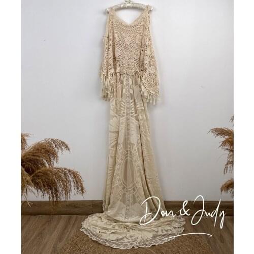 DON&JUDY Beige Boho Style Maternity Dresses Women Dress Long Sleeves Prom Party Gowns for Photo Shoot Baby Shower 2021