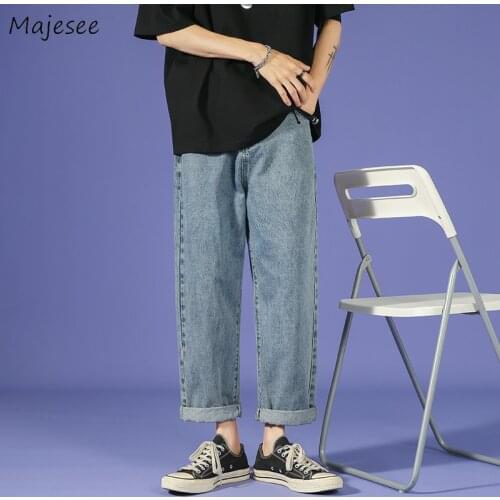 Jeans Men Solid Straight Denim Trousers All-match Leisure Zipper Fly Korean Style Stylish Hombre Oversize Hot Sale Baggy Jean BF