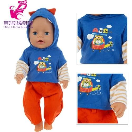 Baby Doll Boy Clothes Blue Hoody Coat Pants Fit 17inch Reborn Doll Clothes Baby Girl Gift Toys Wears