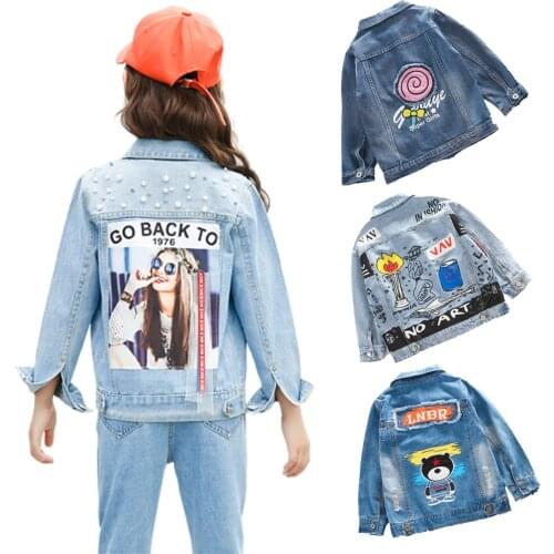 Kids Denim Jackets for Girls Baby Flower Embroidery Coats Spring Autumn Fashion Child Kids Outwear Ripped Jeans Jackets Jean