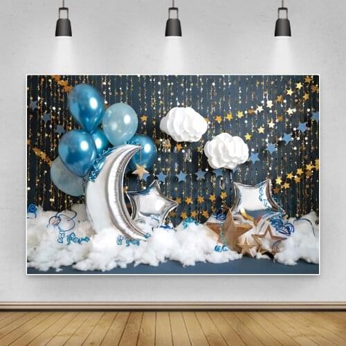 Laeacco Baby Shower Backdrop For Photography Baby Birthday Party Banner Portrait Balloons Star Decor Background For Photo Studio