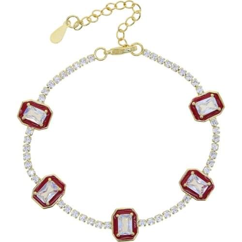 Hot Sale Women Jewelry Full Zircon Tennis Chain Square Charm Bracelet Gold Color Enamel Bead Bracelets for Girls Best Gifts