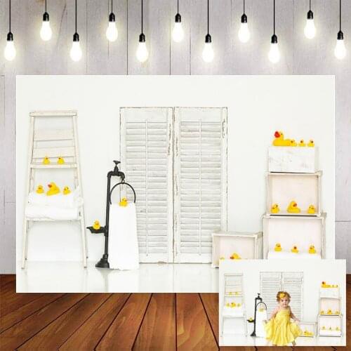 Mehofond Background Cute Little Yellow Duck Bubble White Wood Door Newborn Baby Shower Party Decor Backdrop Photo Studio Props