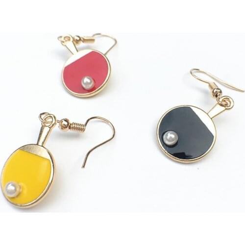 Fashion Mini Table Tennis Dangle Earrings with Imitation Pearl Cute Handmade Earrings Funny ping pong Earrings gift