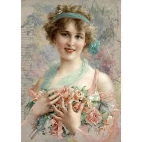 Cross Stitch Kits Beautiful Lady Sweet Oil Painting Needlework Embroidery Crafts 14CT Unprinted DIY Arts Handmade Home Decor