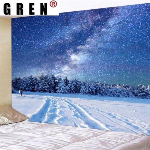 GREN Tapestry Snow Forest Wall Hanging Fabric Mural Background Cloth Wall Rugs Towel Beach Fabric Blanket Dorm Living Home Decor