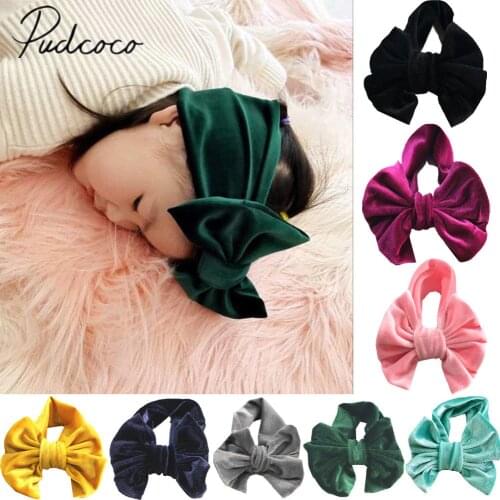 2019 Brand New Baby Toddler Kids Girls Bow Hairband Velvet Turban Knot Cotton Headband Solid Candy Color Headwear Gift 3M-12T