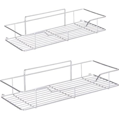 Bathroom Shelf Stainless Steel Shower Organizer Basket Kitchen Storage Shelf Wall Mounted Storage Rack with Adhesive Sticker