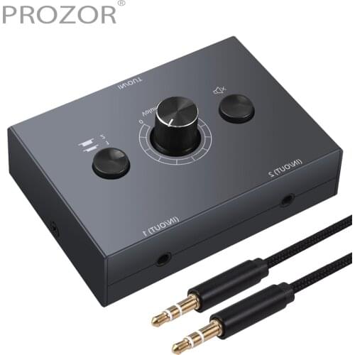 Prozor 2 x 1/1 x 2 Or 4 x 1/1 x 4 3.5mm Stereo Audio Switcher Splitter 2/4 Port with Mute Button and No External Power Required