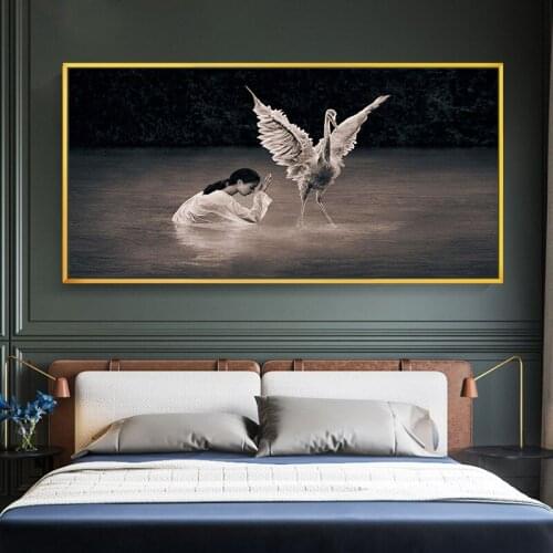 SELFLESSLY Art Modern Paintings Girl Praying Swan For Living Room Retro Wall Art Decorative Pictures Canvas Prints Posters