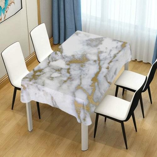 White Gold Marble Table Cloth Washable Polyester Table Cover for Dining Kitchen Buffet Holiday Dinner