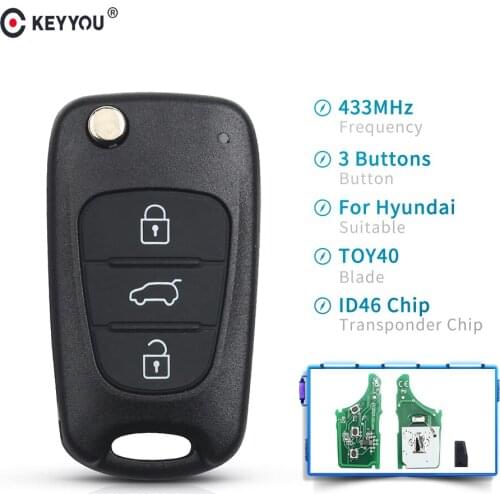 KEYYOU 3 buttons 433 Mhz Car Remote Key Fob ID46 Chip For Hyundai I30 IX35 Folding Flip Car Auto Vehicle Control Alarm