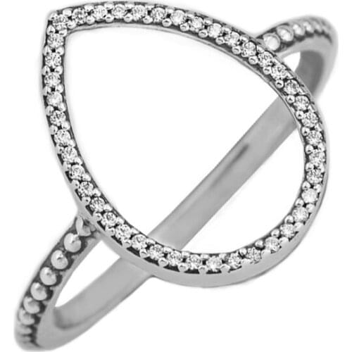 Teardrop Silhouette Rings with Clear CZ 100% 925 Sterling-Silver-Jewelry Free Shipping