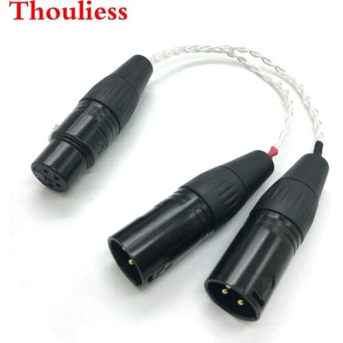 Thouliess 8 Cores 7N OCC Silver Plated 4-pin XLR Female to 2x 3-pin XLR Male Balanced cable Headphone Audio Adapter