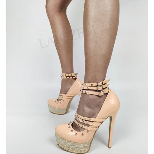 LAIGZEM Studded Women Heels Platform Pumps Party Cosplay Night Club Schoenen Vrouw Ladies Shoes Woman Large Size 43 44 47 50 52