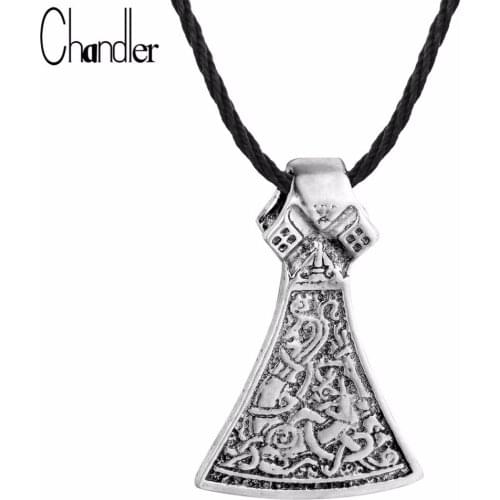 Chandler Punk Gothic Vintage Old Jewelry Thors Hammer Knot Pendant Necklace Antique Classic Short Rope Viking Jewelry