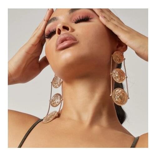 Vintage Exaggerated Coins Pendant Drop Earrings For Women 2021 New Fashion Big Round Women Portrait Dangle Earrings Ear Jewelry