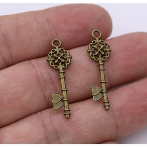 20pcs/lot Antique Bronze Plated Vintage Key Charms for Jewelry Making DIY Handmade Pendants 29x10mm
