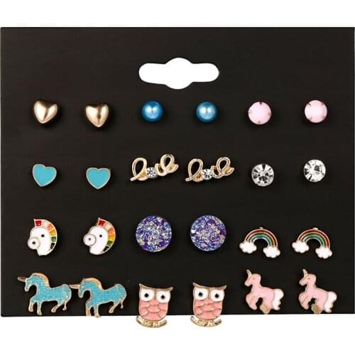 YADA Fashion Cartoons Owl&Unicorn shape Earring For Girls Small Cute Crystal Statement Earring Jewelry Stud Earrings ER200196