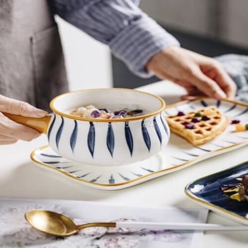 Japanese Underglaze hand painting Ceramic Food Plate breakfast handlebowls dish Plate Set Porcelain Tray Household Tableware