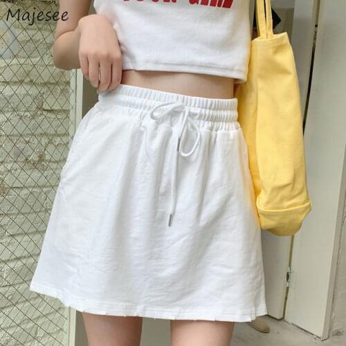 Skirts Women Plus Size Solid Loose Casual Summer Ladies Mini Lace-up Korean Style Students Harajuku Simple All-match Chic Ins