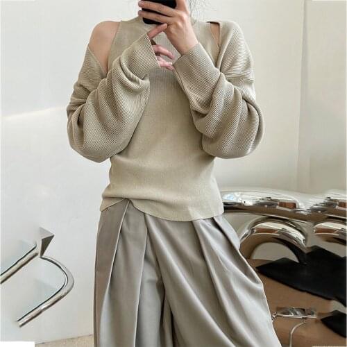 Women Black Knitting T-shirt New Round Neck Long Sleeve Sweet Temperament Fashion Tide Spring Autumn 2021 Z326