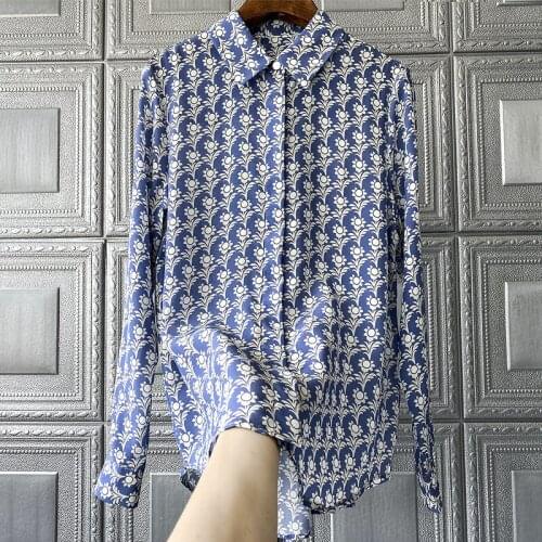 Italy style floral print womens long sleeves shirts High quality elegant blouses top C428