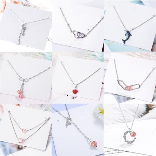 ANENJERY 925 Sterling Silver Heart Wave Pendant Necklace for Women Elk Christmas Clavicle Chain Holiday Gift