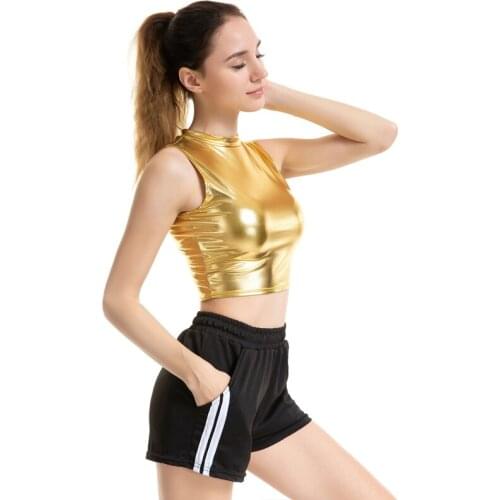 Ensnovo Womens Turtleneck Sleeveless Tank Tops Metallic Shiny Strapless Crop Top Club Evening Party Sexy Tank Tops