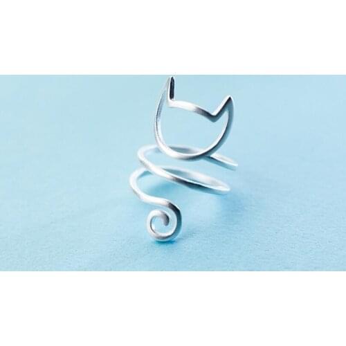 925 Sterling Silver Handmade Cat Ring for Women Love Ring Cat Adjustable Wedding Gift Fine Jewelry