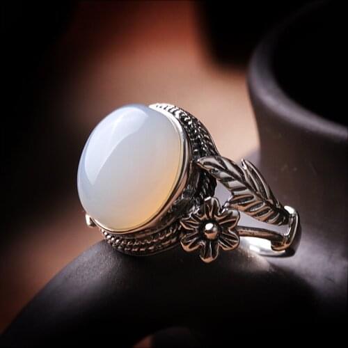 Silk Princess Silver 925 Silver Vintage Ring natural white pulp female authentic - Moon