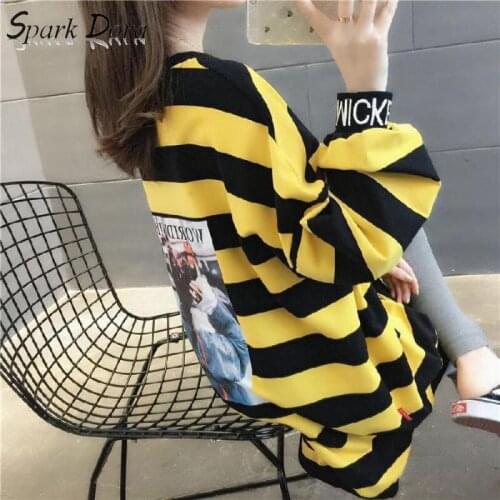 SparkDora Plush And Thick Striped Womens 2019 Winter New Loose Medium Long Korean Style Versatile Top Womens Fashion