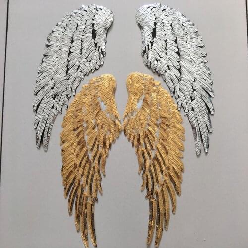 Gold Silver Rainbow Sequin Feather Angel Wings Sewing Iron on Patches For Dress Jeans Shirt DIY Appliques Sequins Decoration