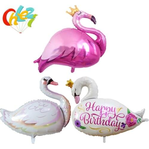 1pcs White elegant swan balloons wedding decoration gril forest happy birthday party balloon Pink crowned flamingo foil balloon