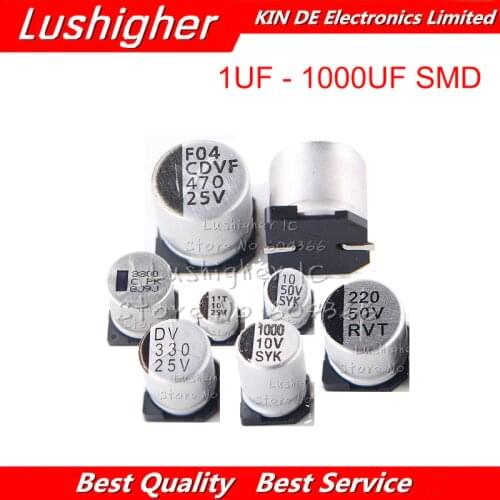 10pcs 25V 470UF Size 10x10.5mm SMD 25V470UF 1UF-1000UF 25V 470UF 16V 3300UF 10V 2200UF 220UF Aluminum Electrolytic Capacitor