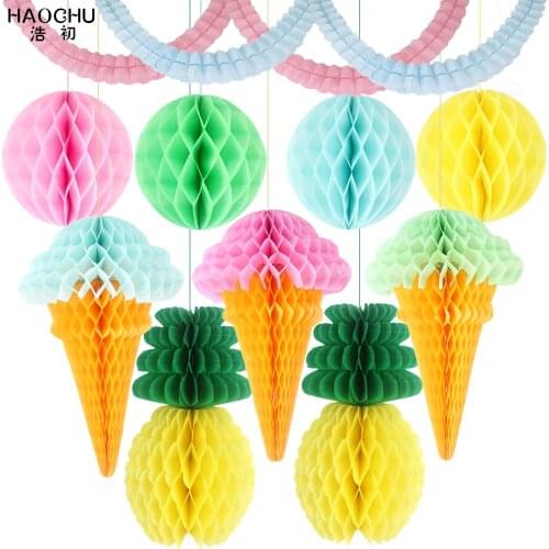 11pcs/lot Tissue Paper Lantern Ice Cream/Pineapple Honeycomb Ball Garland For Home Garden Wedding Party Decoration Baby Shower