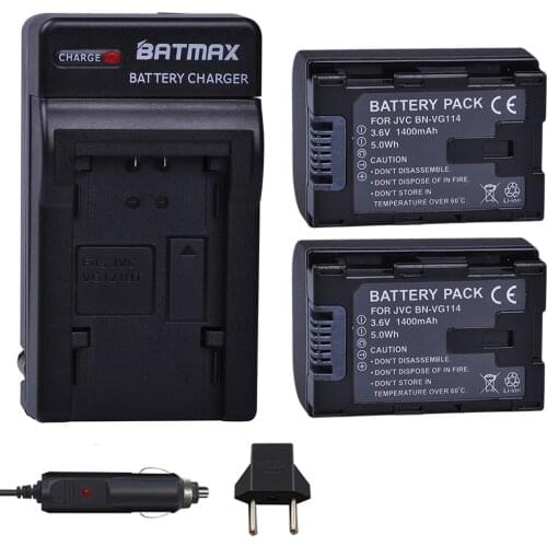 2Pc BN VG114 Battery + Charger for JVC VG108U VG107U VG114U BNVG121 VG138U VG138 VG107E VG121E VG114E VG121 VG114 VG108E BNVG114