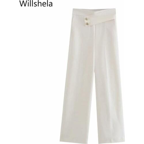 2021 Women Vintage Pants with Buttons Decoration Fashion Hight-waist Wide Leg trousers woman Pants pantalon pour femme