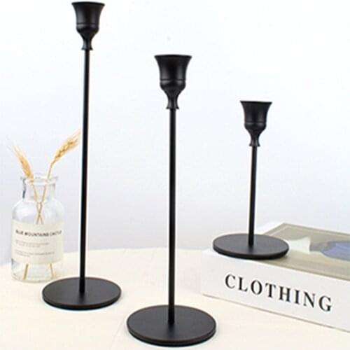 European Style 3Pcs Retro Black Metal Candle Holder Fashion Hotel Church Party Living Room Wedding Home Decoration Gift
