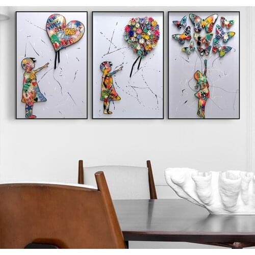 Abstract Street Art Graffiti Butterfly Balloon Girl Canvas Paintings Colourful Posters and Prints Wall Art Childrens Room Decor