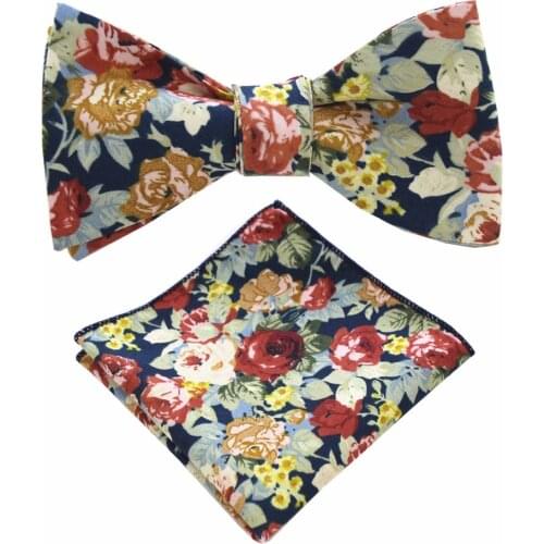 Ricnais Brand New Cotton Self Bow Tie For Wedding Self Tie Bow Tie Pocket Square Handkerchief Bowtie Set Hanky Suit For Party