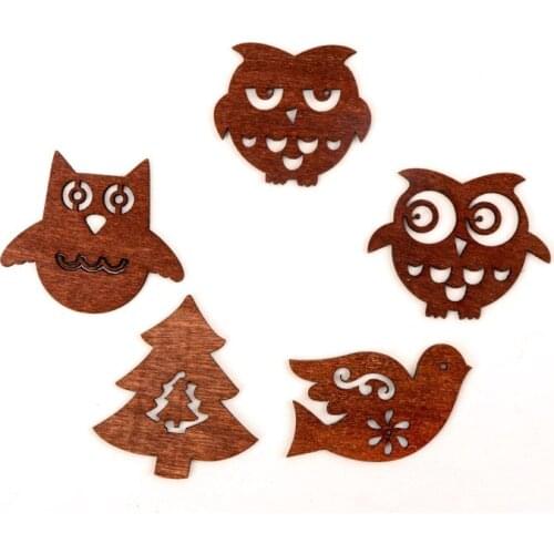 Owl Bird Pattern Wooden Scrapbooking Paitning Collection Craft Handmade DIY Accessory Home Decoration DIY 45mm 10pcs